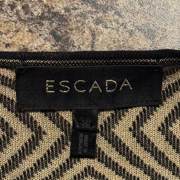 Escada Cardigan Geometric Open Luxury Statement Designer Tan Black 38 Medium - Picture 3 of 7